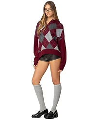 Edikted Women's Argyle Oversized Polo Sweater