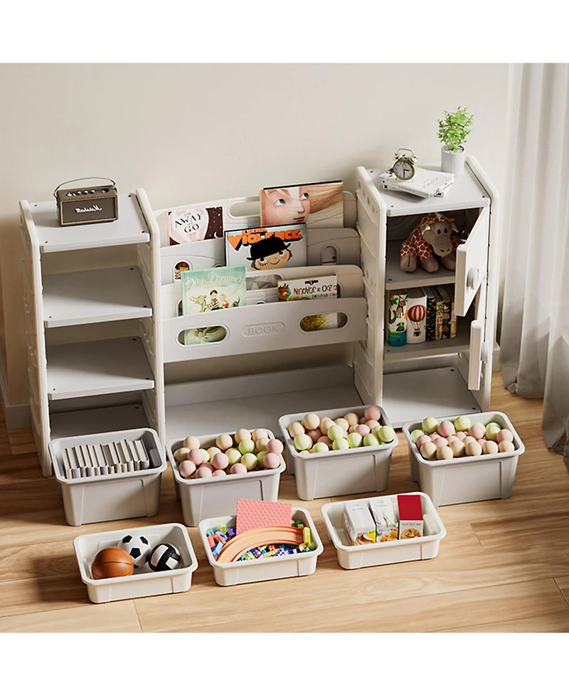 Lovmor Kids Toy Storage Organizer 8 storage cabinet Removable Toy Bins, 4-Tier Book organizers Storage and 2 cabinet storage