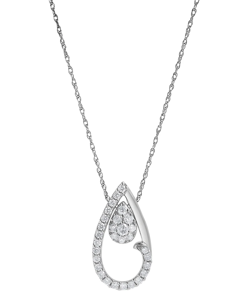 Diamond Halo Teardrop 18" Pendant Necklace (1/4 ct. t.w.) in 10k White Gold
