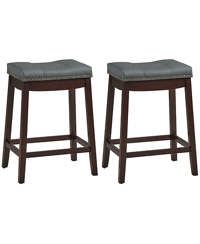 Gymax Set of 2 Nailhead Saddle Bar Stools 24'' Counter Stools Brown with Cushion