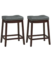 Gymax Set of 2 Nailhead Saddle Bar Stools 24'' Counter Stools Brown with Cushion