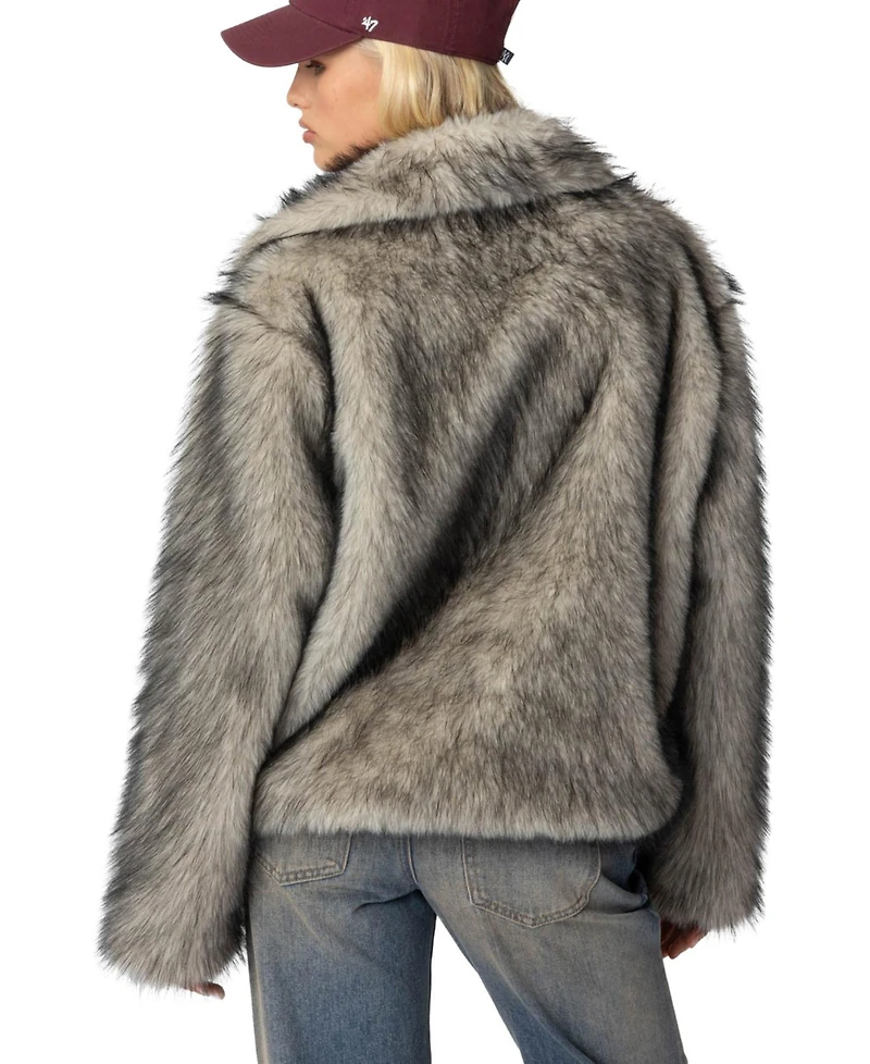 Edikted Womens Mob Wife Faux Fur Jacket