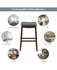Gymax Set of 2 Nailhead Saddle Bar Stools 29'' Pub Chairs with Rubber Wood Legs
