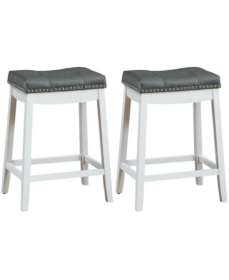 Gymax Set of 2 Nailhead Saddle Bar Stools 24'' Counter Stools White with Cushion