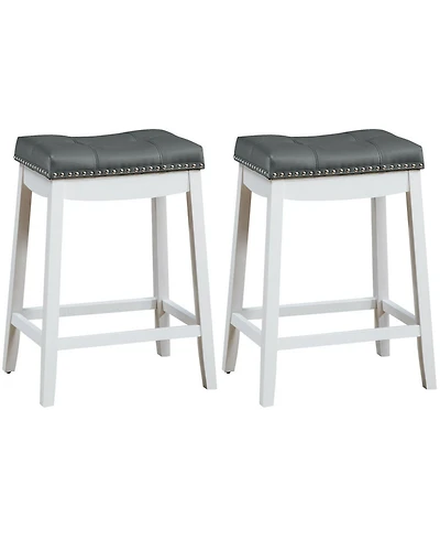 Gymax Set of 2 Nailhead Saddle Bar Stools 24'' Counter Stools White with Cushion