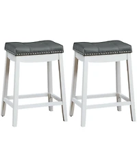 Gymax Set of 2 Nailhead Saddle Bar Stools 24'' Counter Stools White with Cushion