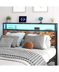 gaomon Queen Size Headboard, Headboard with 2 Outlets, Led Lights and Usb Ports, Adjustable Height, Storage Rack, Sturdy and Stable, Easy Assembly, Ru