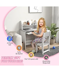 Qaba Kids Desk and Chair Set for 5-8 Year Old with Storage,