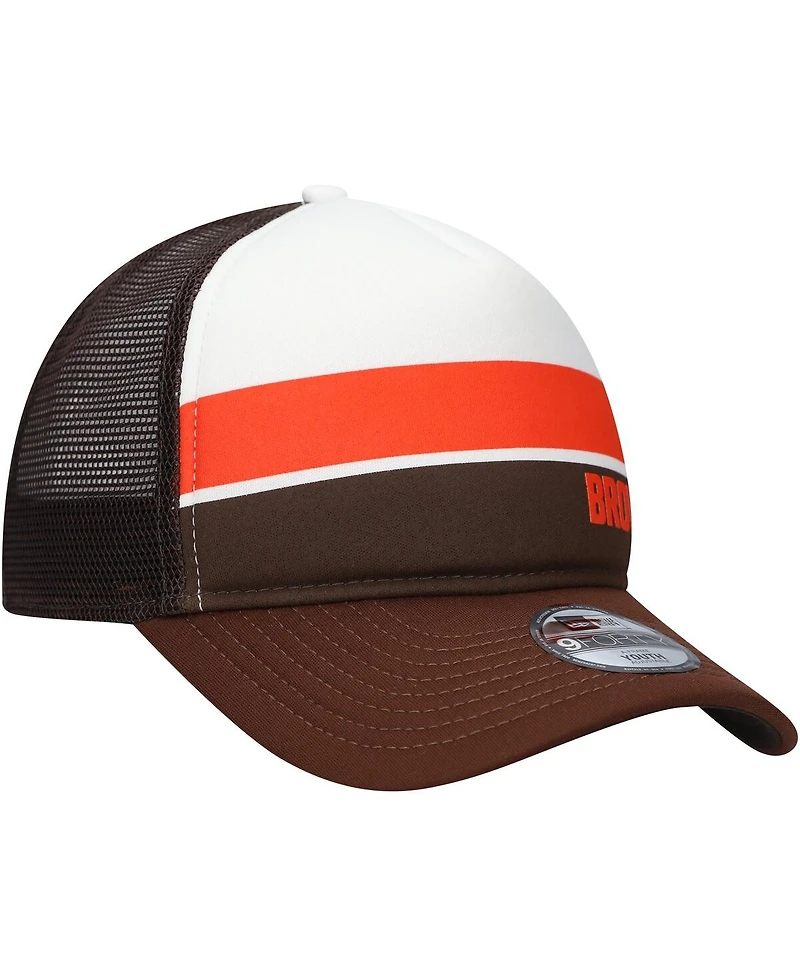 New Era Big Boys and Girls Brown Cleveland Browns Sport Night Color Block 9FORTY A-Frame Trucker Adjustable Hat
