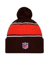 New Era Men's Brown Cleveland Browns 2024 Sideline Cuffed Knit Hat with Pom