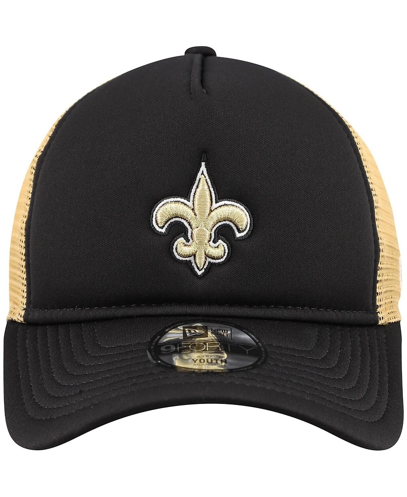 New Era Big Boys and Girls Black New Orleans Saints A-Frame 9FORTY Trucker Adjustable Hat