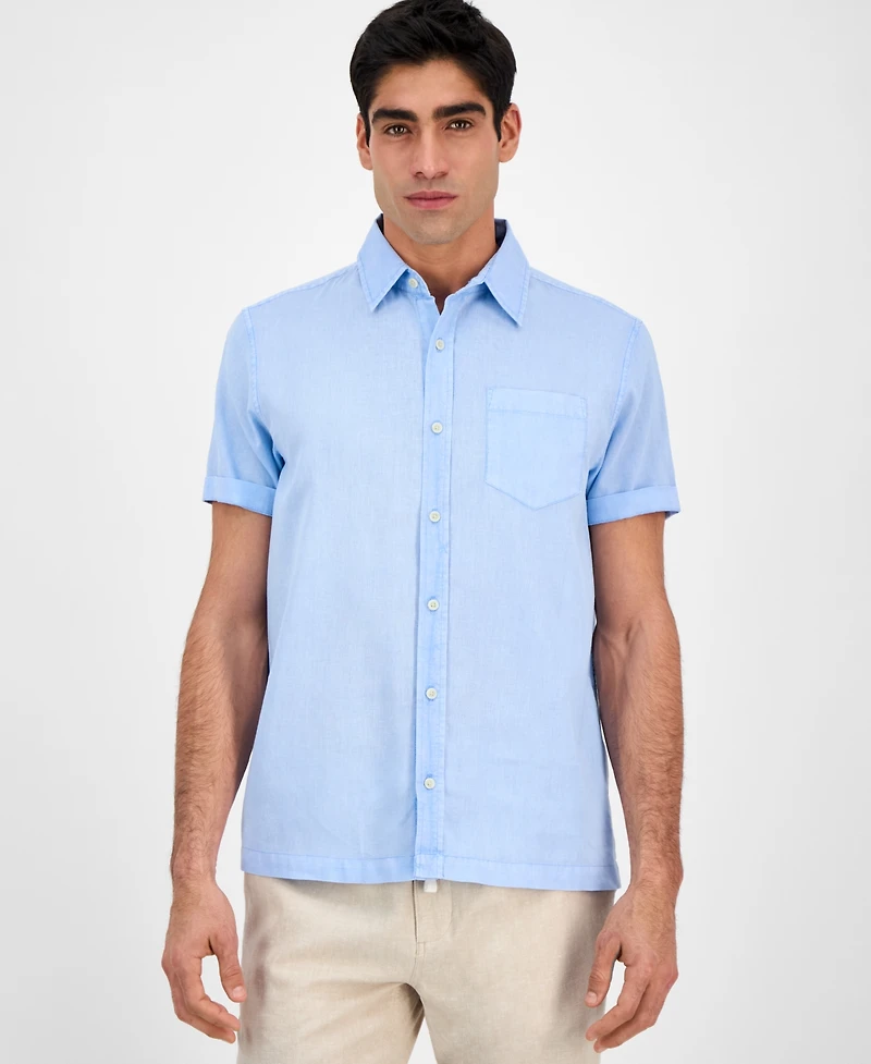 Sun + Stone Men's Blake Linen Chambray Short Sleeve Button-Front Shirt