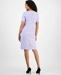 Le Suit Women's Tweed Square-Neck Button-Front Jacket & Slim Skirt, Regular Petite