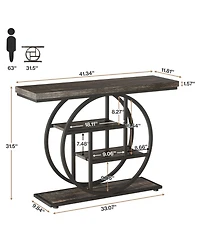 Tribesigns 41.3" Console Table, Industrial 4-Tier Sofa Table Entryway with Circle Base, Narrow Wood Accent Tables Shelves, Light Brown