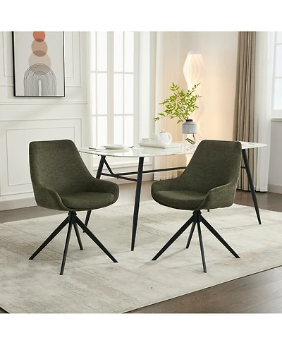 Dyhome Swivel Dining Chairs Set of 2, Mid Century Modern Room with Metal Frame, Linen Upholstered Back Side Chair