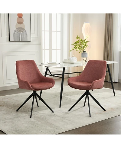 Dyhome Swivel Dining Chairs Set of 2, Mid Century Modern Room with Metal Frame, Linen Upholstered Back Side Chair