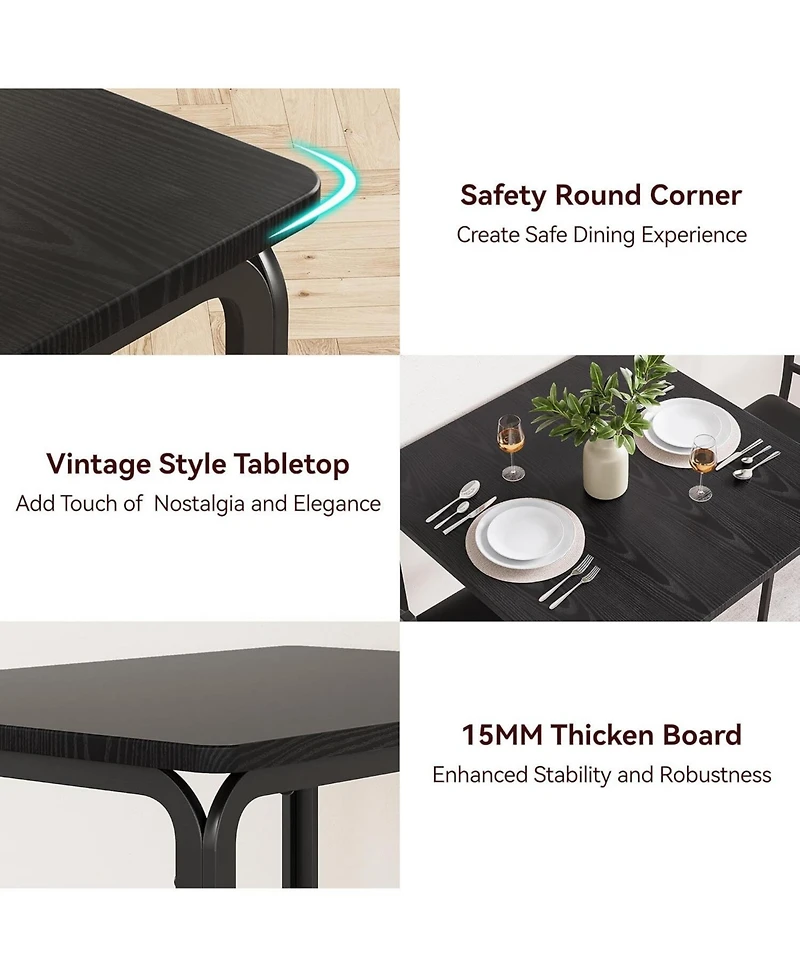 gaomon 3 Piece Dining Table Set for 2 Metal Frame Wood Kitchen Table and 2 Chairs Small Dining Furniture Set for Small Space Apartment Dining Room