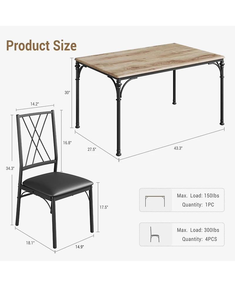 gaomon Dining Table Set for 4, Modern Kitchen Table and Chairs Set of 4,Designed to Comfortably Accommodate 4 to 6 People