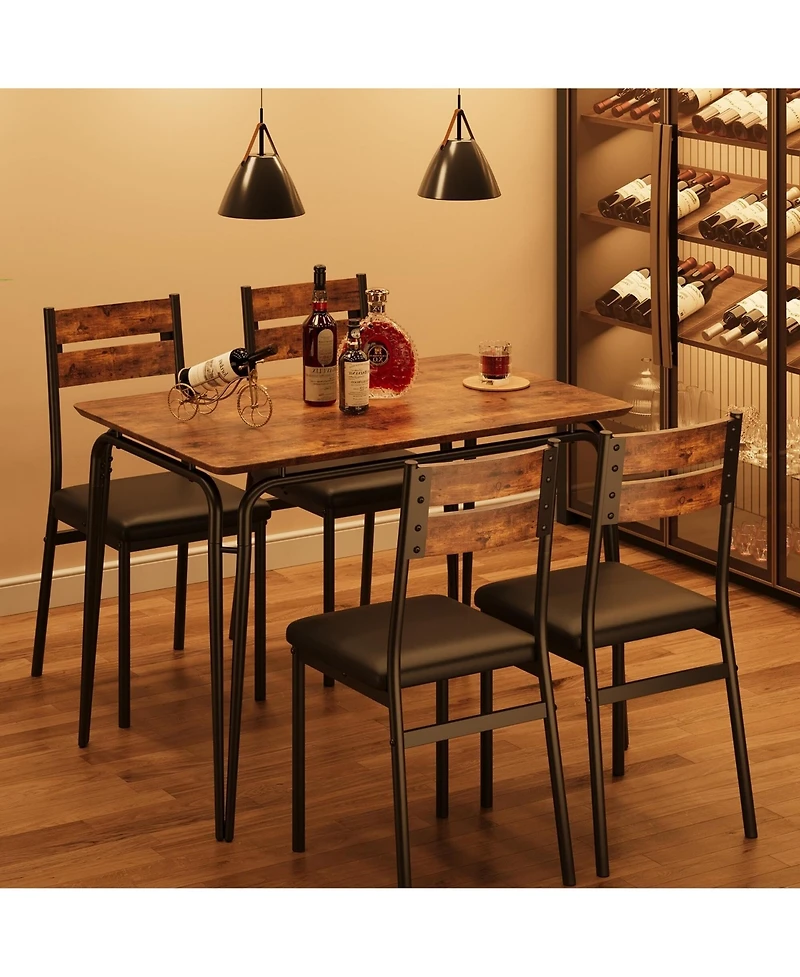 Dining Table for 4, Small Table and Chairs Set of 4, Square Dinette Set for 4, Dinner Table Set, 5 Piece Kitchen & Dining Room Sets for Small Space, A
