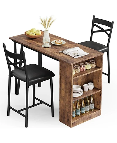 gaomon 3 Piece Bar Table and Chairs Set, Tall Kitchen Breakfast Nook with Stools/Dining Set for 3, for Kitchen Restaurant Living Room,Storage Shelves