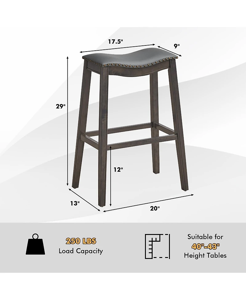 Gymax Set of 2 Saddle Bar Stools Bar Height Kitchen Chairs w/ Rubber Wood Legs