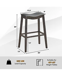 Gymax Set of 2 Saddle Bar Stools Bar Height Kitchen Chairs w/ Rubber Wood Legs