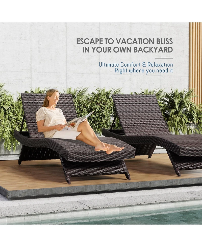 Nestl Outdoor Patio Chaise Wicker Lounge Chair with Reclining Backrest