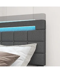 Gouun Upholstered Led Bed Frame with Headboard and 4 Drawers-Full Size