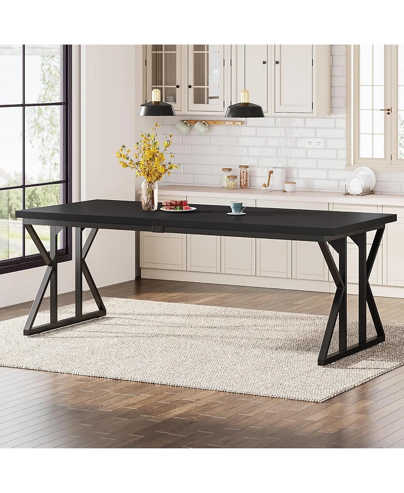 Tribesigns Farmhouse Dining Table for 6-8 People, 78.7-Inch Rectangular Wood Table, Rustic Kitchen with Heavy Duty Metal Legs