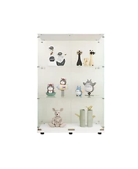 Lovmor Two-door Glass Display Cabinet 3 Shelves with Door, Floor Standing Curio Bookshelf for Living Room Bedroom Office