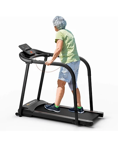 Costway 2.5 Hp Walking Treadmill with Long Handrails for Seniors Pulse Sensors Led Display