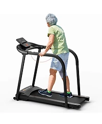 Costway 2.5 Hp Walking Treadmill with Long Handrails for Seniors Pulse Sensors Led Display
