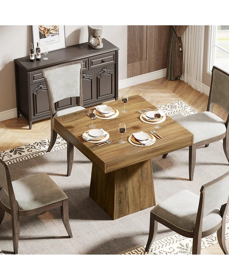 Tribesigns Square Dining Table for 4, 31.5-Inch Kitchen Table Small Dinner Table with Sturdy Pedestal Base, Farmhouse Dining Room Table