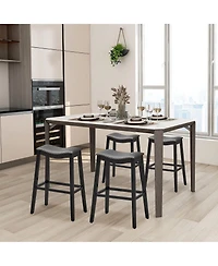 Gymax Set of 4 Saddle Bar Stools Height Kitchen Chairs w/ Rubber Wood Legs