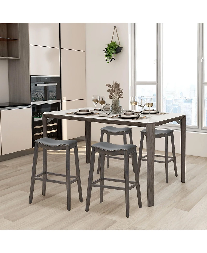 Gymax Set of Saddle Bar Stools Bar Height Kitchen Chairs w/ Rubber Wood Legs