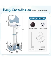 Costway 4-in-1 Toddlers Basketball Hoop with Basketball Soccer Golf and Ring Toss Game