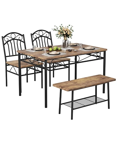 Industrial Dining Table Set for 4,Kitchen Table with Chairs Set of 4,Kitchen Table Set with 2 Chairs and Bench,4 Piece Dining Room Table Set for Small