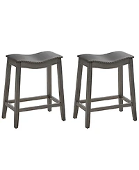 Gymax Set of 2 Saddle Bar Stools Counter Height Kitchen Chairs w/ Rubber Wood Legs