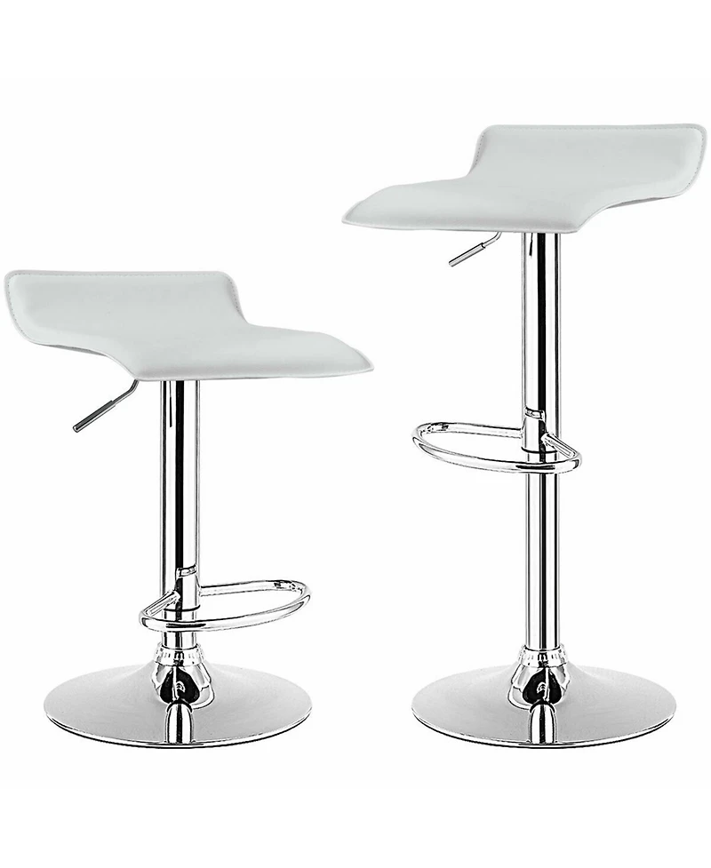 Gymax Set of 2 Pu Leather Swivel Bar Stool Adjustable Kitchen Counter Chairs White