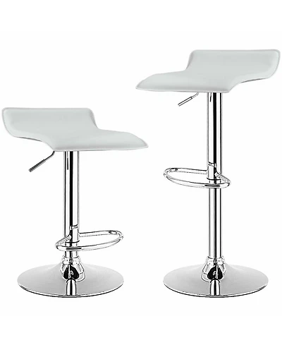 Gymax Set of 2 Pu Leather Swivel Bar Stool Adjustable Kitchen Counter Chairs White
