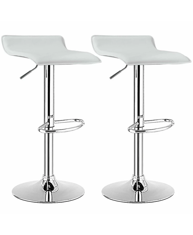 Gymax Set of 2 Pu Leather Swivel Bar Stool Adjustable Kitchen Counter Chairs White