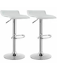 Gymax Set of 2 Pu Leather Swivel Bar Stool Adjustable Kitchen Counter Chairs White