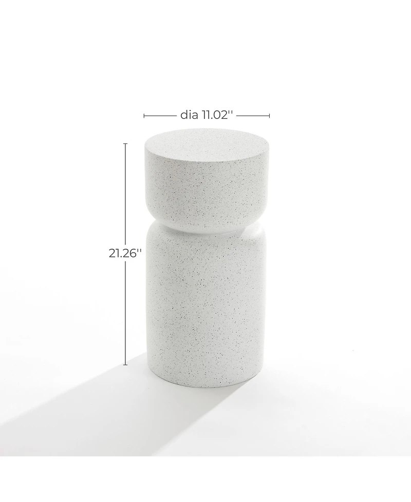 LuxenHome White with Gray Flecks Pillar Round MgO Side Table, Indoors and Outdoors