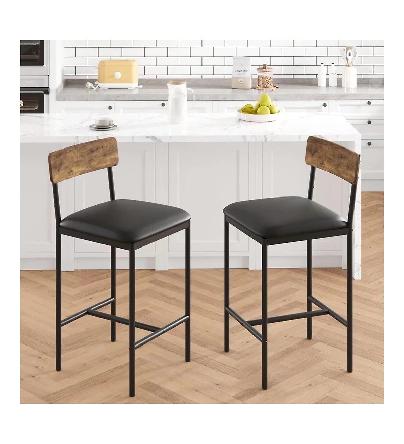 Bar Stools Set of 2, Upholstered Counter Height Bar Stools with Backrest and Footrest, Kitchen Barstools for Island, Counter Bar