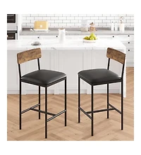 Bar Stools Set of 2, Upholstered Counter Height Bar Stools with Backrest and Footrest, Kitchen Barstools for Island, Counter Bar