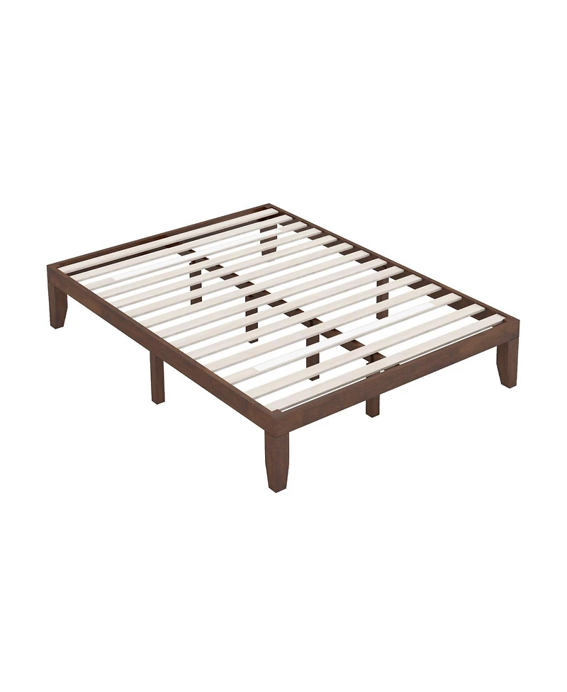 14-Inch King Size Rubber Wood Platform Bed Frame with Wooden Slat Support