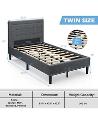 Gouun Twin Size Upholstered Bed Frame with Button Tufted Headboard