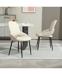 Dyhome Faux Leather Upholstered Dining Chairs Set of 2, Modern Design Side With Metal Leg and Back