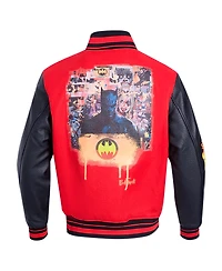 Freeze Max Men's Red/Black Batman Spray Paint Full-Zip Varsity Jacket