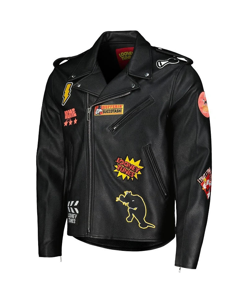 Freeze Max Men's Sylvester Black Looney Tunes Graphic Biker Full-Zip Jacket